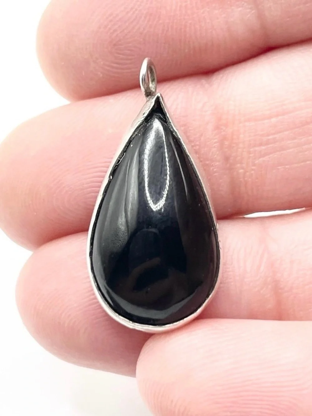 Black onyx Teardrop Sterling Silver Pendant